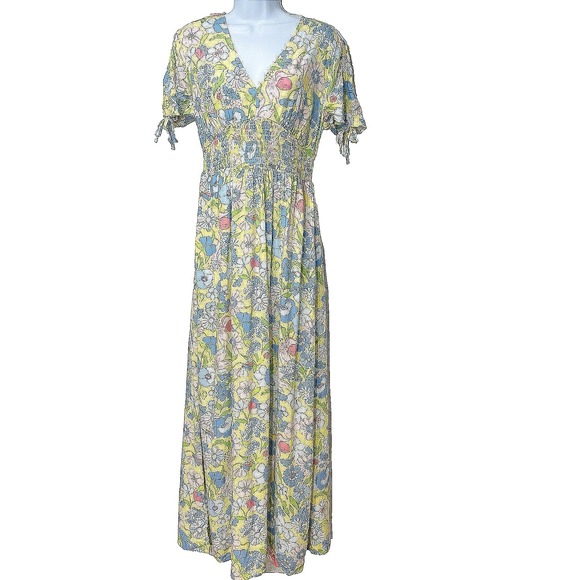 Cottagecore Babydoll Maxi Dress Medium Smocked‎ Prairie Retro Coastal Feminine - Picture 1 of 16